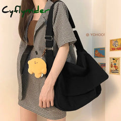 Cyflymder Women Handbag Japanese Ins Simple Style Solid Color Versatile Messenger Bag Sail Cloth