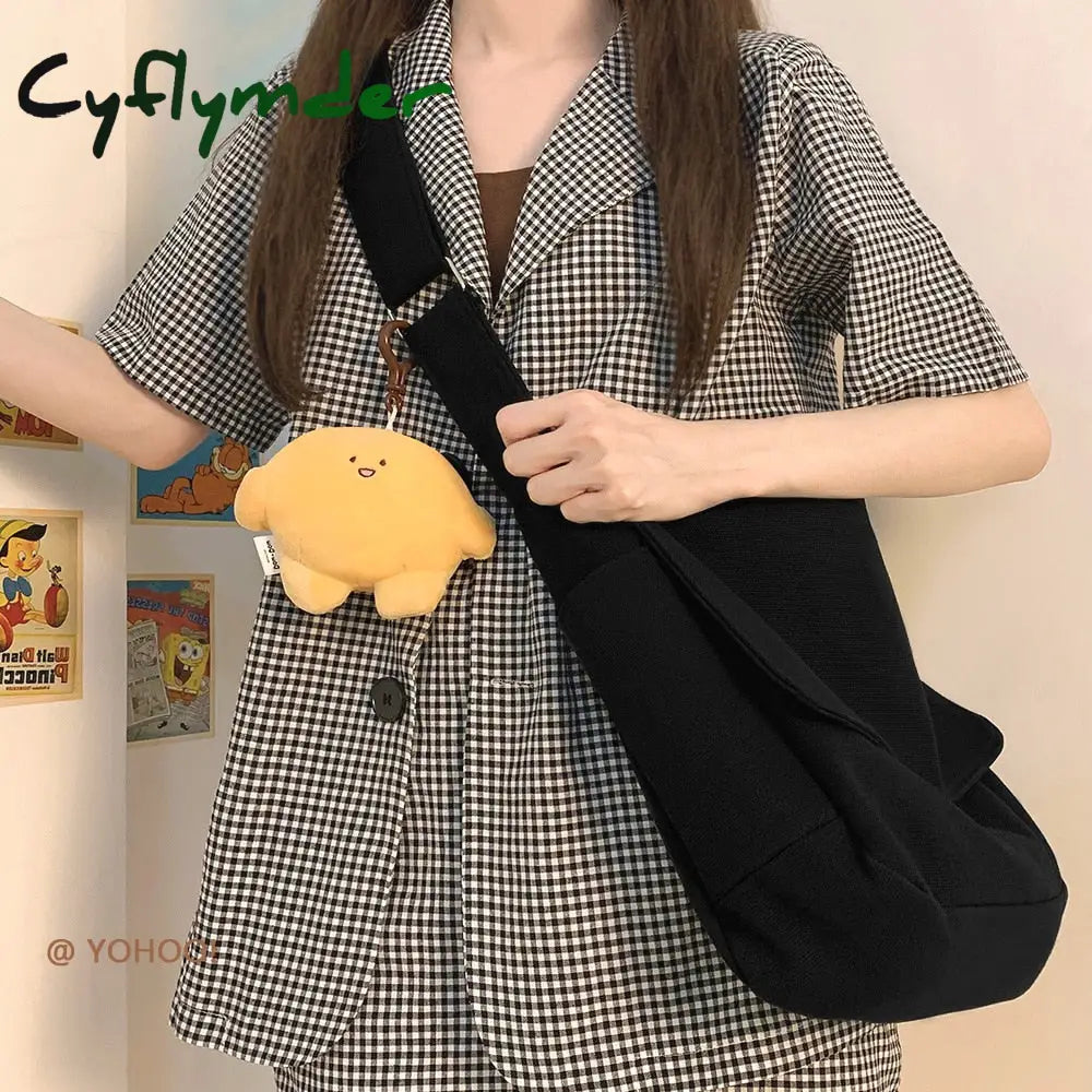 Cyflymder Women Handbag Japanese Ins Simple Style Solid Color Versatile Messenger Bag Sail Cloth