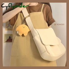 Cyflymder Women Handbag Japanese Ins Simple Style Solid Color Versatile Messenger Bag Sail Cloth