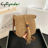 Women Handmade Straw Woven Small Bucket Bag Fashion Crossbody Shoulder Bag Ladies Simple Design Handbag Summer Travel Beach Bag