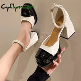Cyflymder Women Heels Platform Shoes Mary Jane Shoes for Women 2024 Chunky Heels Buckle Strap Pumps Woman Thick Bottom
