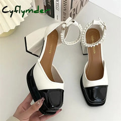 Cyflymder Women Heels Platform Shoes Mary Jane Shoes for Women 2024 Chunky Heels Buckle Strap Pumps Woman Thick Bottom