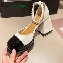 Cyflymder Women Heels Platform Shoes Mary Jane Shoes for Women 2024 Chunky Heels Buckle Strap Pumps Woman Thick Bottom