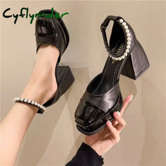Cyflymder Women Heels Platform Shoes Mary Jane Shoes for Women 2024 Chunky Heels Buckle Strap Pumps Woman Thick Bottom