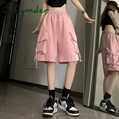 Cyflymder Women High Waist Cargo Shorts American Style Streetwear Summer Wide Leg Pants Fashion