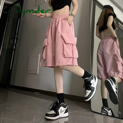 Cyflymder Women High Waist Cargo Shorts American Style Streetwear Summer Wide Leg Pants Fashion