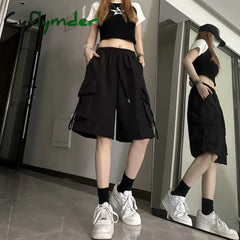 Cyflymder Women High Waist Cargo Shorts American Style Streetwear Summer Wide Leg Pants Fashion