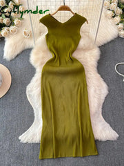 Cyflymder Women Hollow Out Lotus Leaf Edge Evening Party Long Pleated Dress Vestidos Y2k Fashion Tide Spring Autumn