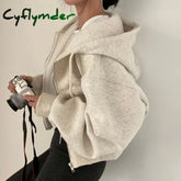 Cyflymder Women Hoodies Autumn Retro Solid Color Zip Up Oversized Sweatshirts Harajuku Korean