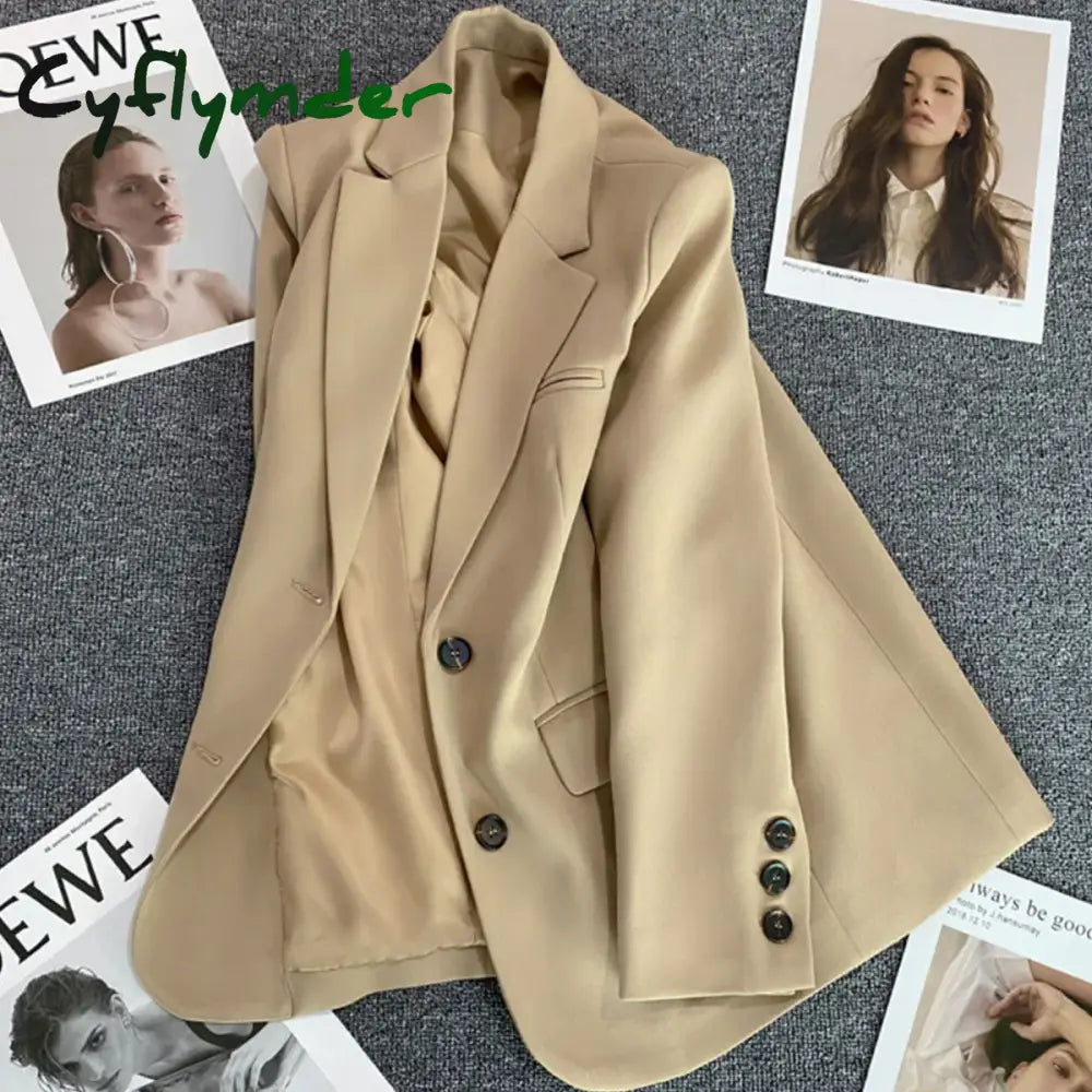 Cyflymder Women Jacket New in Korean Fashion Small Suit Top Brown Suit Coat Clothes Loose Straight Temperament Slim