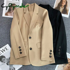 Cyflymder Women Jacket New in Korean Fashion Small Suit Top Brown Suit Coat Clothes Loose Straight Temperament Slim