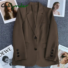 Cyflymder Women Jacket New in Korean Fashion Small Suit Top Brown Suit Coat Clothes Loose Straight Temperament Slim