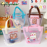 Cyflymder Women Korean Bear Rabbit Mesh Handbag Totes Girls Summer Travel Beach Bag Shopping Bags