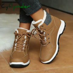 Cyflymder Women Lace Up Thick Sole Warm Snow Boots New Winter Fluffy Cotton Padded Shoes Ladies Waterproof Non Slip