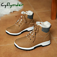 Cyflymder Women Lace Up Thick Sole Warm Snow Boots New Winter Fluffy Cotton Padded Shoes Ladies Waterproof Non Slip