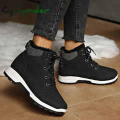 Cyflymder Women Lace Up Thick Sole Warm Snow Boots New Winter Fluffy Cotton Padded Shoes Ladies Waterproof Non Slip