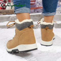 Cyflymder Women Lace Up Thick Sole Warm Snow Boots New Winter Fluffy Cotton Padded Shoes Ladies Waterproof Non Slip