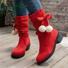 Cyflymder Women Large Size 43 Suede Snow Ankle Boots Winter New Warm Mid-Calf Boots Fashion Comfort Mid Heels Shoes