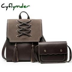 Cyflymder Women Leather Backpack Female Set Fashion Rucksack Brand Designer Vintage Shoulder Bag