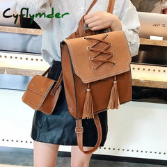Cyflymder Women Leather Backpack Female Set Fashion Rucksack Brand Designer Vintage Shoulder Bag