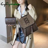 Cyflymder Women Leather Backpack Female Set Fashion Rucksack Brand Designer Vintage Shoulder Bag