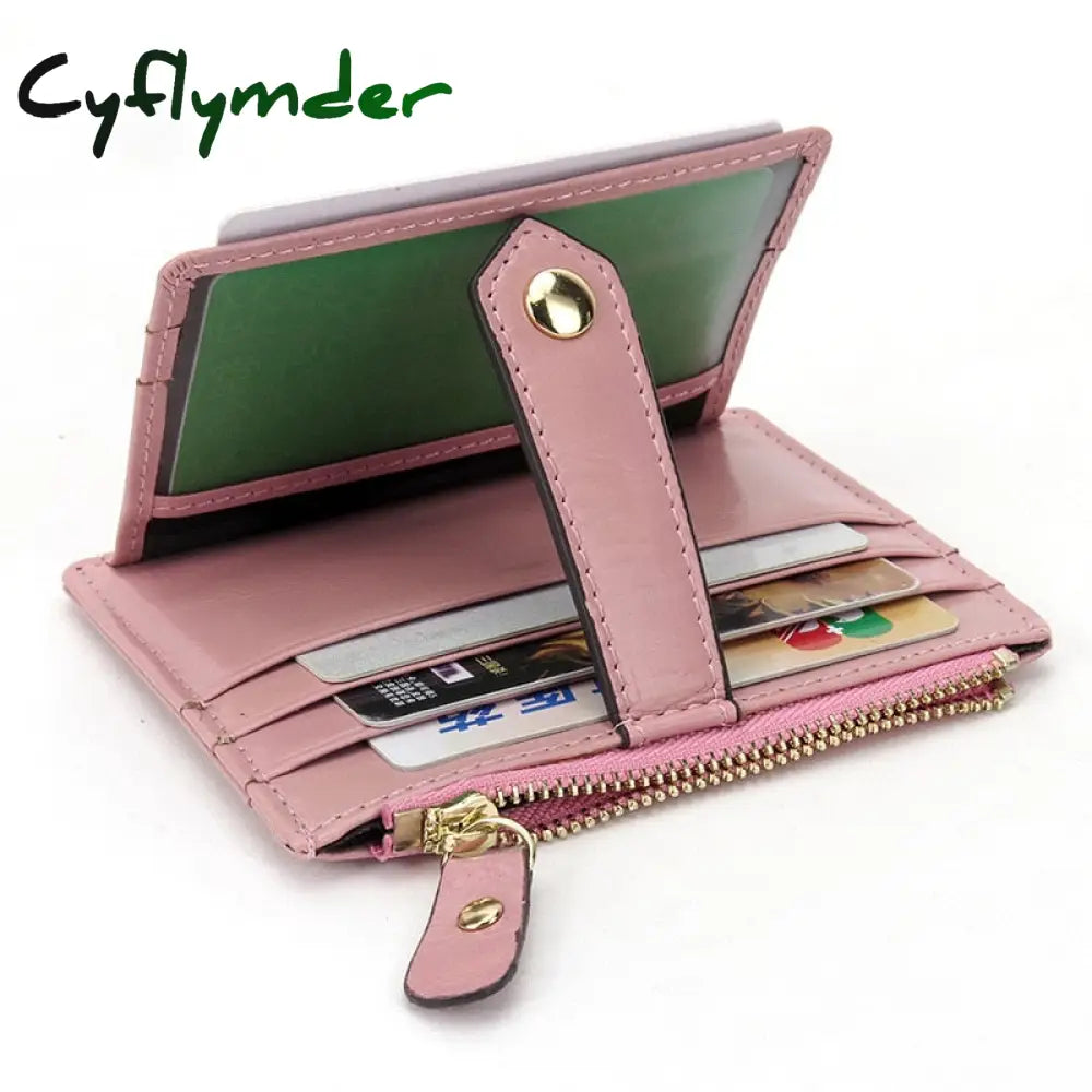 Cyflymder Women Leather Slim Card Holder Wallet Men Mini Wallets Zipper Money Holders Vintage Short