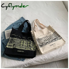Cyflymder Women Literature And Art Shoulder Canvas Bag Fashion Printing Student Simple Korean
