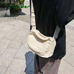 Cyflymder Women Little Canvas Shoulder Bag Female Thick Cloth Small Messenger Retro Vintage