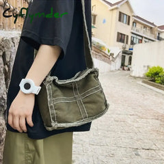 Cyflymder Women Little Canvas Shoulder Bag Female Thick Cloth Small Messenger Retro Vintage