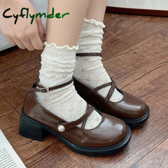 Women Loafers Retro Brown Mary Jane Shoes Women Thick Heels Ankle Buckle Lolita Shoes Woman Uniform Pu Leather Pumps Shoe Female
