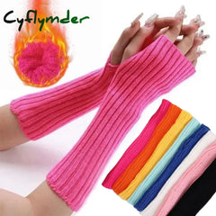 Cyflymder Women Long Fingerless Gloves Soft Female Glove Lolita Kawaii Mitten Winter Warmer Knitted Arm Sleeve Girls
