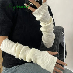 Cyflymder Women Long Fingerless Gloves Soft Female Glove Lolita Kawaii Mitten Winter Warmer Knitted Arm Sleeve Girls