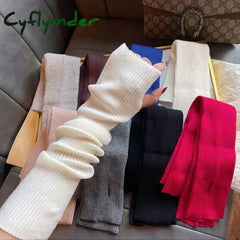Cyflymder Women Long Fingerless Gloves Soft Female Glove Lolita Kawaii Mitten Winter Warmer Knitted Arm Sleeve Girls