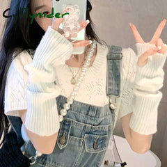 Cyflymder Women Long Fingerless Gloves Soft Female Glove Lolita Kawaii Mitten Winter Warmer Knitted Arm Sleeve Girls