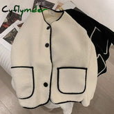 Cyflymder Women Loose Jacket Stylish Women’s Round Neck Cardigan Coat Thick Warm Colorful Winter Jacket for Cold