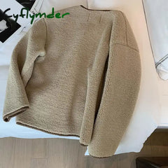 Cyflymder Women Loose Jacket Stylish Women’s Round Neck Cardigan Coat Thick Warm Colorful Winter Jacket for Cold
