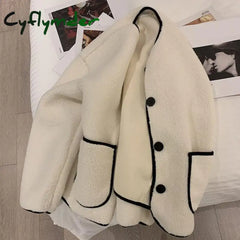 Cyflymder Women Loose Jacket Stylish Women’s Round Neck Cardigan Coat Thick Warm Colorful Winter Jacket for Cold