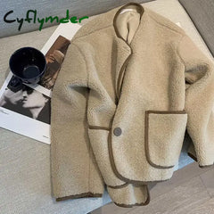 Cyflymder Women Loose Jacket Stylish Women’s Round Neck Cardigan Coat Thick Warm Colorful Winter Jacket for Cold