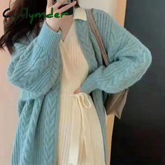 Cyflymder Women Loose Warm Long Cardigan Coat Solid Sleeve Knit Thicken Sweater Autumn Winter