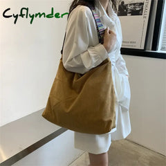 Cyflymder Women Luxury Corduroy Shoulder Bag Large Handbag Big Casual Tote Canvas Lining Solid