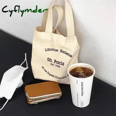 Cyflymder Women Mini Tote Handbag Korean Style Letter Print Canvas Shopping Bag For Boutique Female