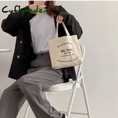 Cyflymder Women Mini Tote Handbag Korean Style Letter Print Canvas Shopping Bag For Boutique Female