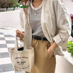 Cyflymder Women Mini Tote Handbag Korean Style Letter Print Canvas Shopping Bag For Boutique Female