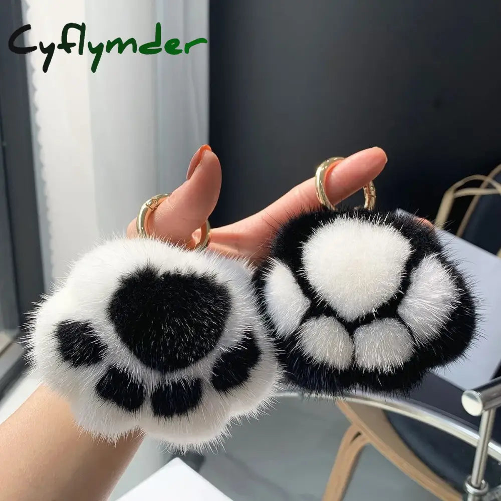 Cyflymder Women New Cat Claw Faux Fur Key Chain Charm Fashion Plush Bear Paw Car Keychain Bag