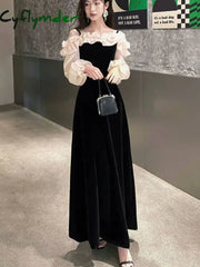 Cyflymder Women Off Shoulder Evening Dress Long Sleeve Banquet Gowns Ruffle Split Prom Dresses