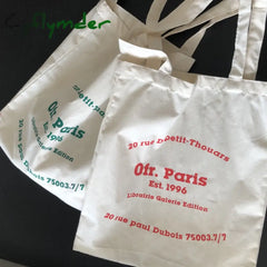 Cyflymder Women Ofr Paris French Letters Print Canvas Bag Thin Cloth Shopping Female Eco Handbag