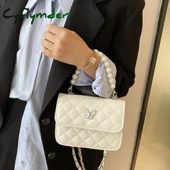 Cyflymder Women Pearl Chain Shoulder Underarm Bags Casual Ladies Embroidery Thread Crossbody Female