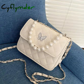 Cyflymder Women Pearl Chain Shoulder Underarm Bags Casual Ladies Embroidery Thread Crossbody Female