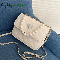 Cyflymder Women Pearl Chain Shoulder Underarm Bags Casual Ladies Embroidery Thread Crossbody Female