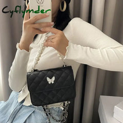 Cyflymder Women Pearl Chain Shoulder Underarm Bags Casual Ladies Embroidery Thread Crossbody Female